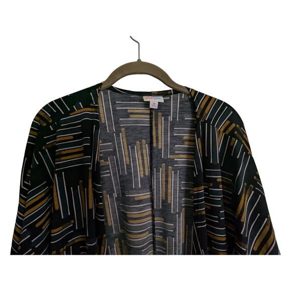 Lularoe Kimono Cardigan Size M Women’s Black Gold White Abstract Pattern - Picture 11 of 13